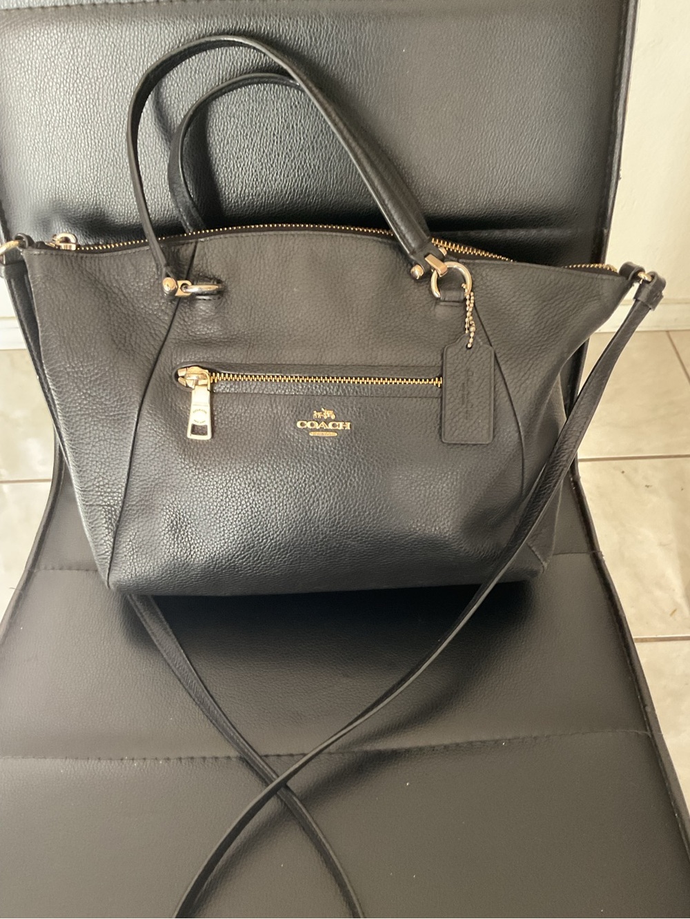 Coach Black Pebble Leather Shoulder Bag with Gold Hardware